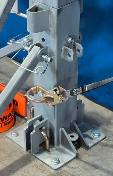 Close up of HitchRail End Post with straps installed.