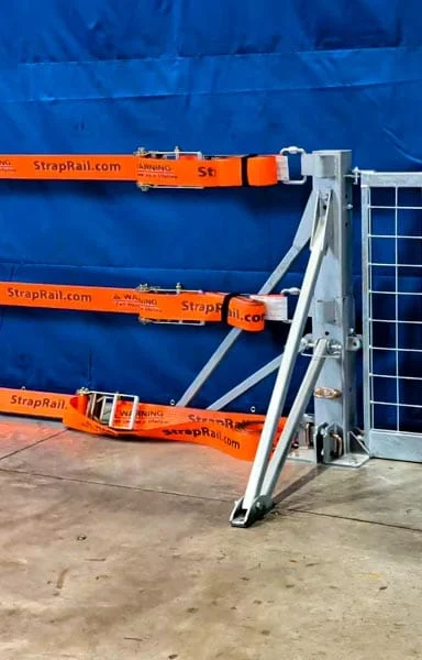 Close up of HitchRail End Post with straps installed.